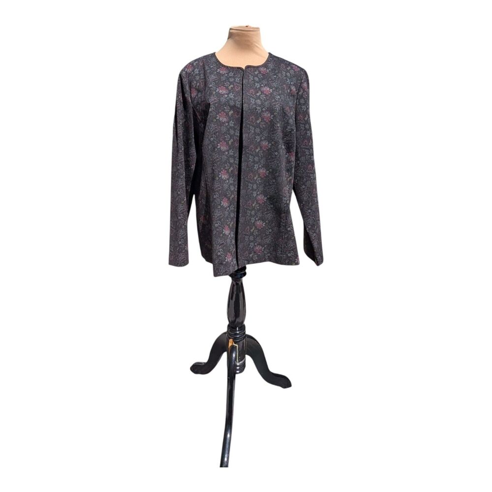 Chico's Women's Size 3 (XL) Floral Open Front Jacket Blazer Black Floral Career